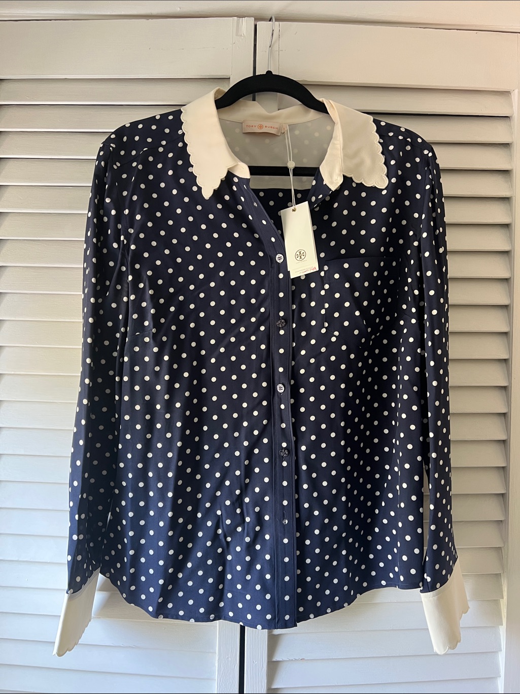 Tory Burch Polka Dot Silk Blouse. Size 14. Nwt